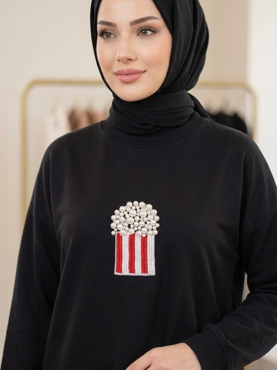 İnci İşlemeli Sweat Tunik