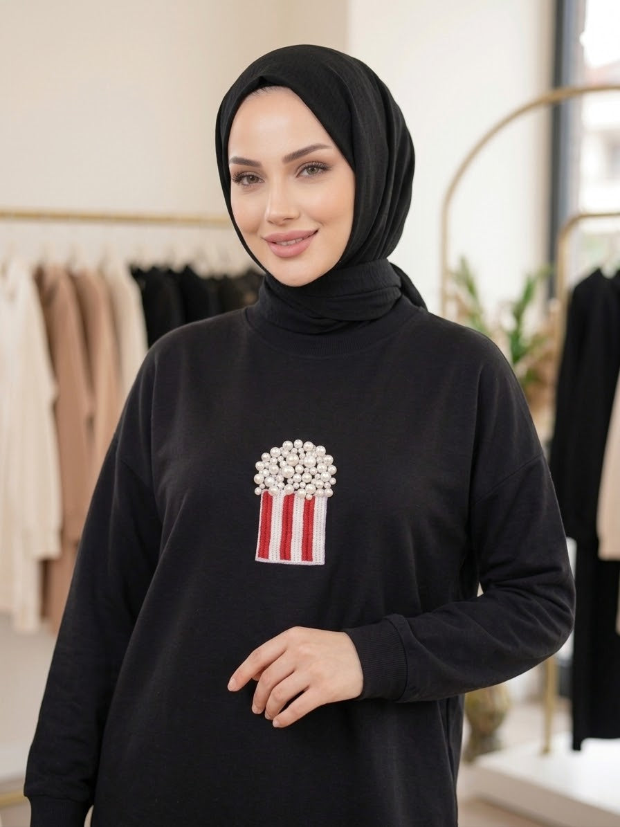 İnci İşlemeli Sweat Tunik